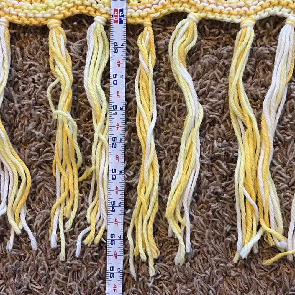 Handmade Yellow White Crochet Chevron Baby‎ Blanket Fringe Tassel Afghan 31x56